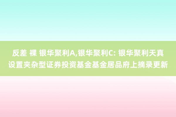 反差 裸 银华聚利A，银华聚利C: 银华聚利天真设置夹杂型证券投资基金基金居品府上摘录更新